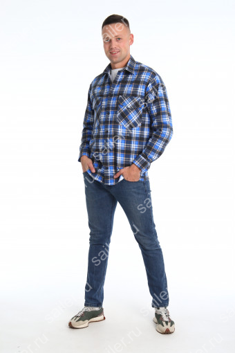 Мужская рубашка фланель - длинный рукав "Классик" 186-1П (Синий) - Sailer
