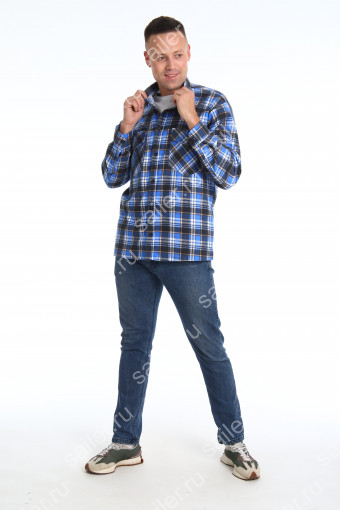 Мужская рубашка фланель - длинный рукав "Классик" 186-1П (Синий) (Фото 2)