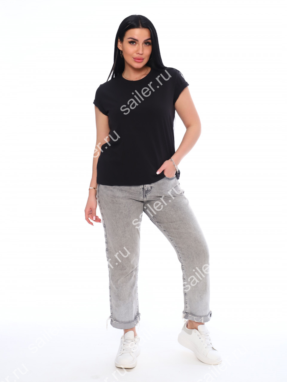 Женская футболка КУЛИРКА Пенье короткий рукав (Черный) - Sailer