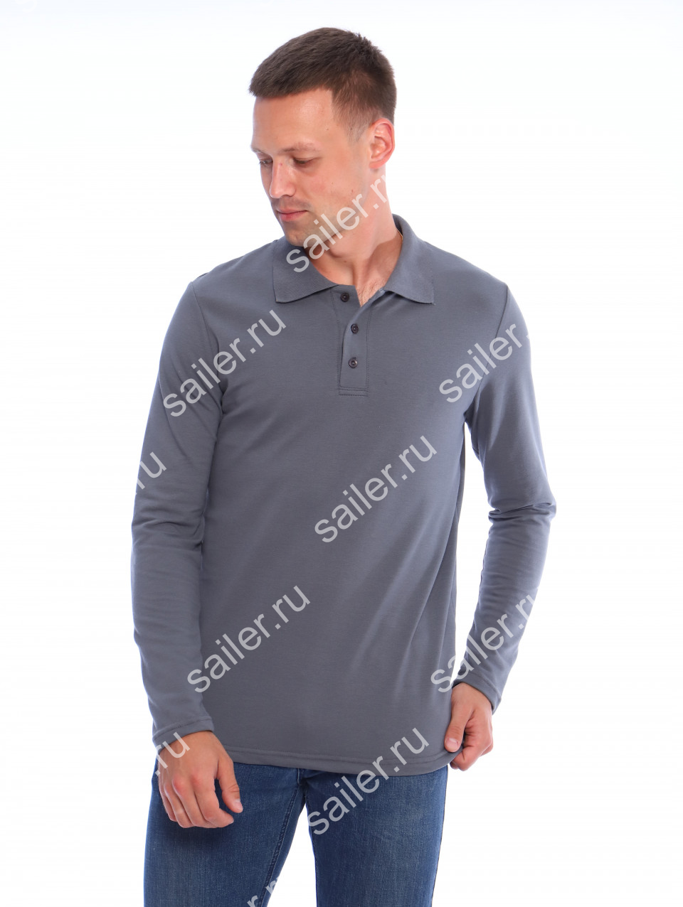 Мужская рубашка ПОЛО длинный рукав М-2 КОМПАКТ (Серый) - Sailer