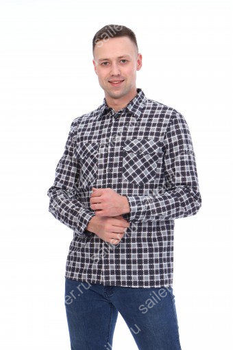 Мужская рубашка бязевая - длинный рукав "Стандарт" (Серый) (Фото 2)