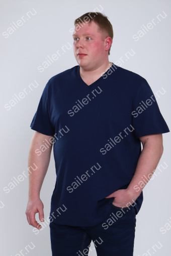 Мужская футболка КУЛИРКА - V (BIG-BIG плюс) (Темно-синий) (Фото 2)