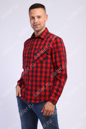 Мужская рубашка Премиум длинный рукав (Красная клетка) (Фото 2)