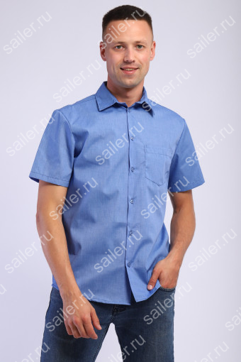 Мужская рубашка Премиум короткий рукав (Синий) - Sailer