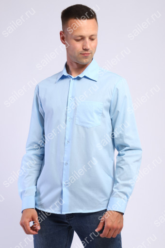 Мужская рубашка Премиум длинный рукав (Голубой) (Фото 2)