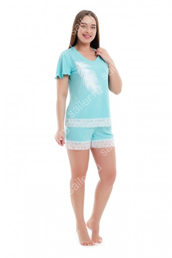 ЖПВА01-V Женская пижама ВИСКОЗА - V - ментол (Фото 2)