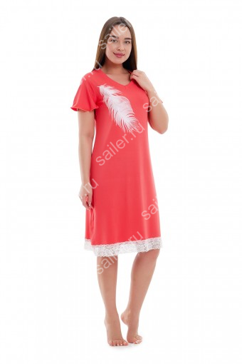 Женская ночная сорочка ВИСКОЗА - V - коралл (Фото 2)