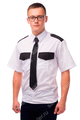 Рубашка охранника с черной отделкой на резинке, с коротким рукавом (Белый) - Фабрика Sailer г. Иваново