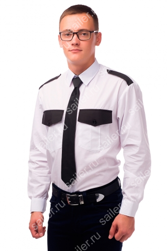Рубашка охранника с черной отделкой под заправку, с длинным рукавом (Белый) - Фабрика Sailer г. Иваново