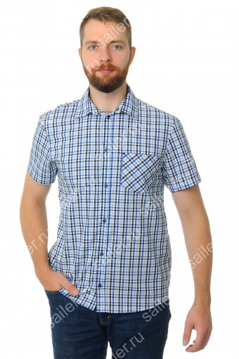 Мужская рубашка «Premium» кор. рук. 2150/3 (Синяя мелкая клетка) - Sailer