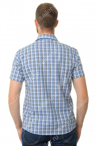 Мужская рубашка «Premium» кор. рук. 2150/3 (Синяя мелкая клетка) (Фото 2)