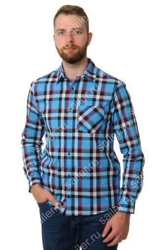 МРПДРК Рубашка мужская «Premium» длинный рукав (Синяя крупная клетка) - Sailer