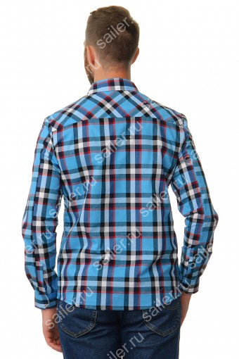 Мужская рубашка «Premium» длинный рукав (Синяя крупная клетка) (Фото 2)
