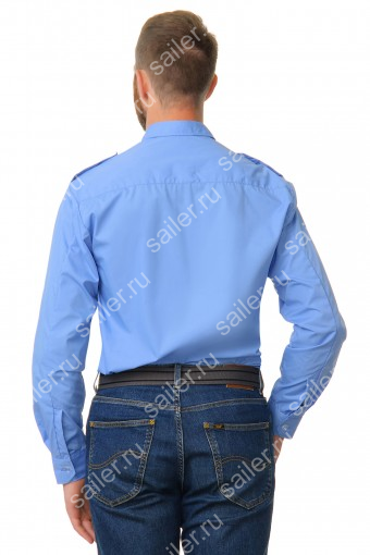 Рубашка охранника в заправку длинный рукав(голубая) (Фото 2)
